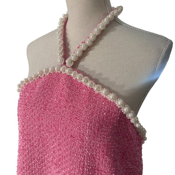 Tuckernuck Petra Mini Dress size XL Pink Tweed & Pearl Hyacinth House halter - Picture 5 of 14